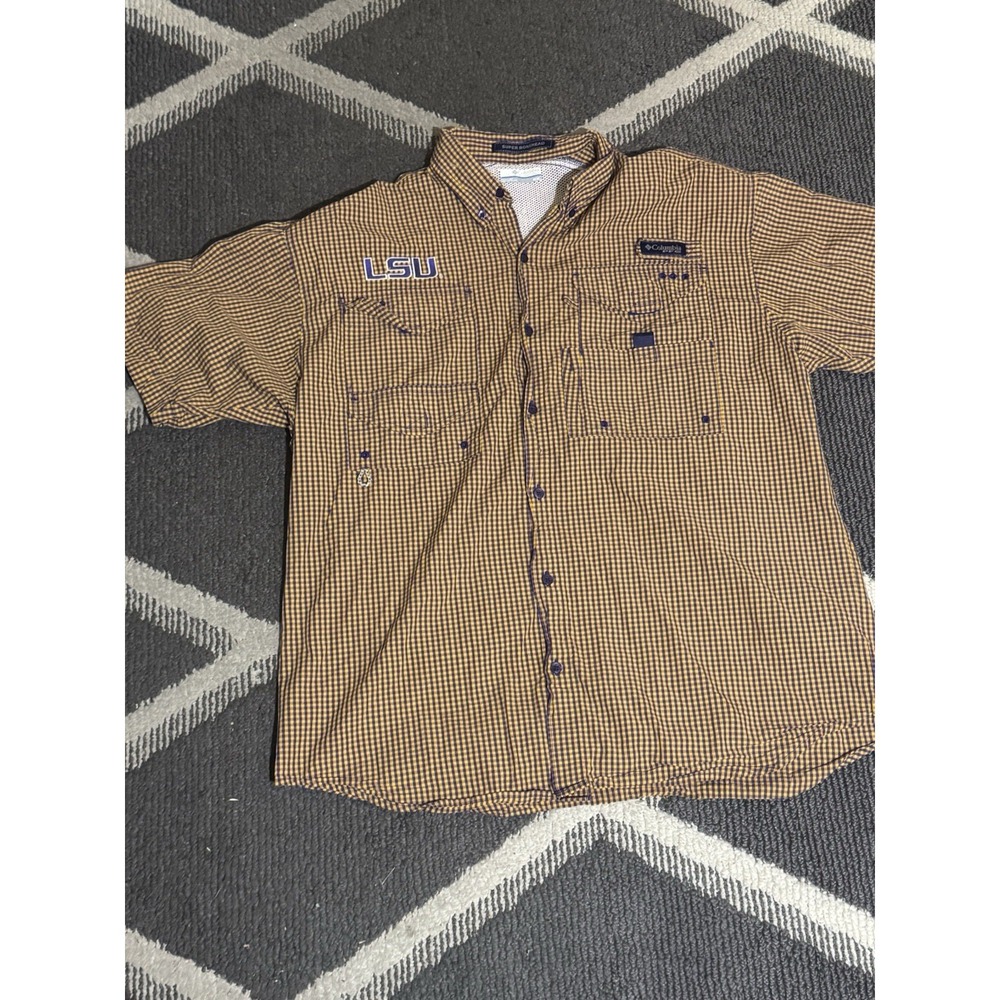 LSU TIGERS Button Shirt Mens M Columbia Performance Fishing Gear NCAA Throwback